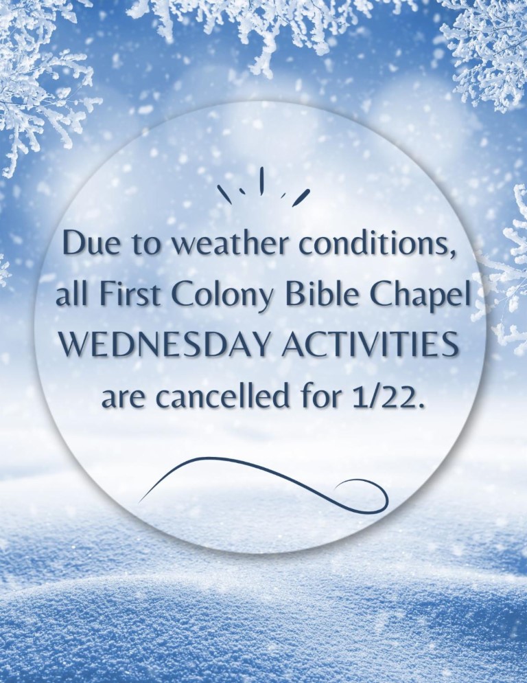 All wednesday activities cancelled on January 22nd.